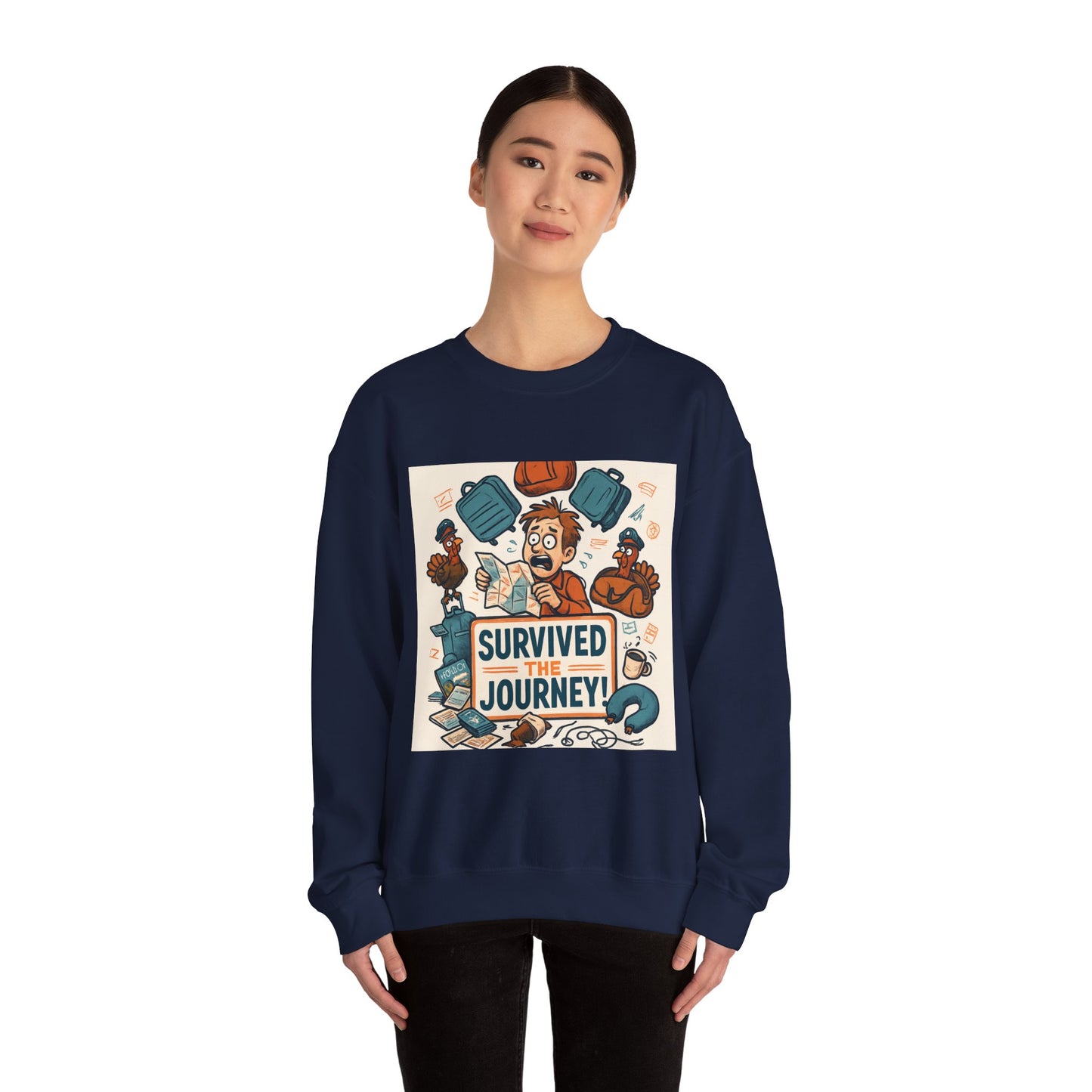 Crewneck Sweatshirt — "Survived the Journey" Travel Adventure Graphic