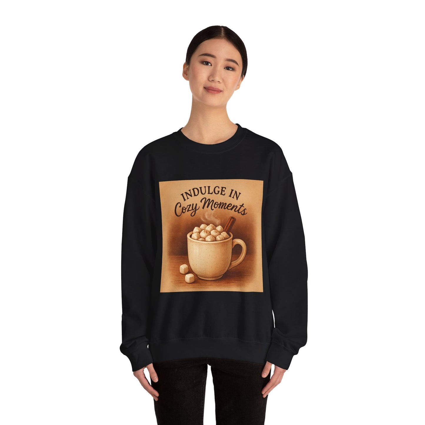 Cozy Moments Sweatshirt — "Indulge in Cozy Moments" Hot Cocoa Crewneck