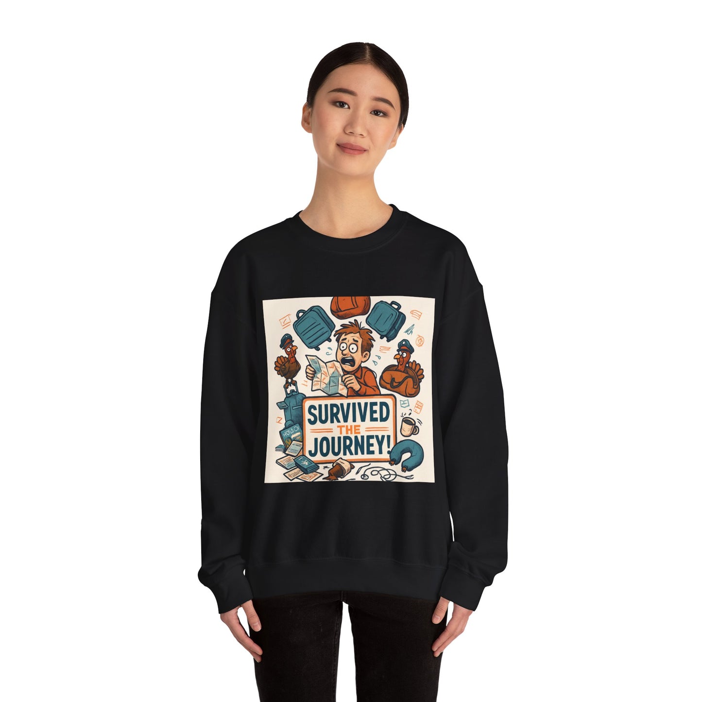 Crewneck Sweatshirt — "Survived the Journey" Travel Adventure Graphic