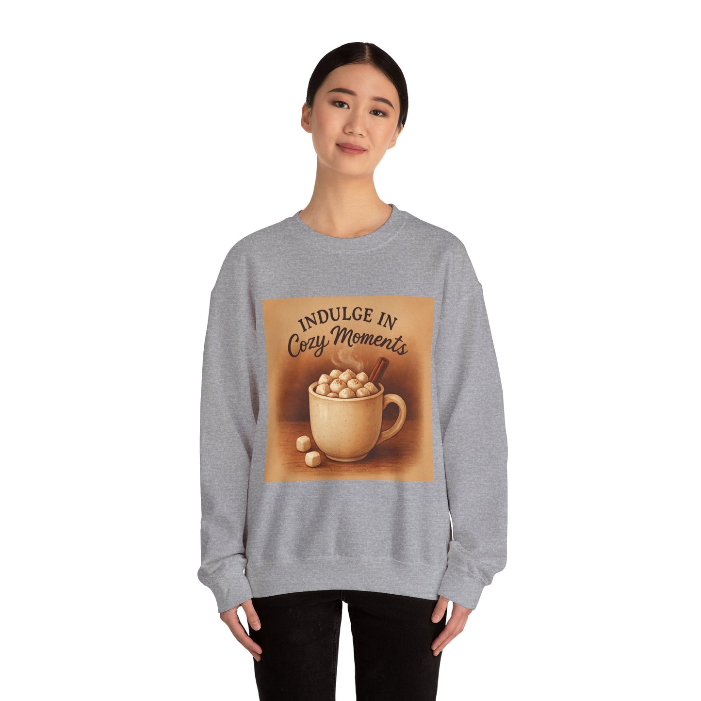 Cozy Moments Sweatshirt — "Indulge in Cozy Moments" Hot Cocoa Crewneck