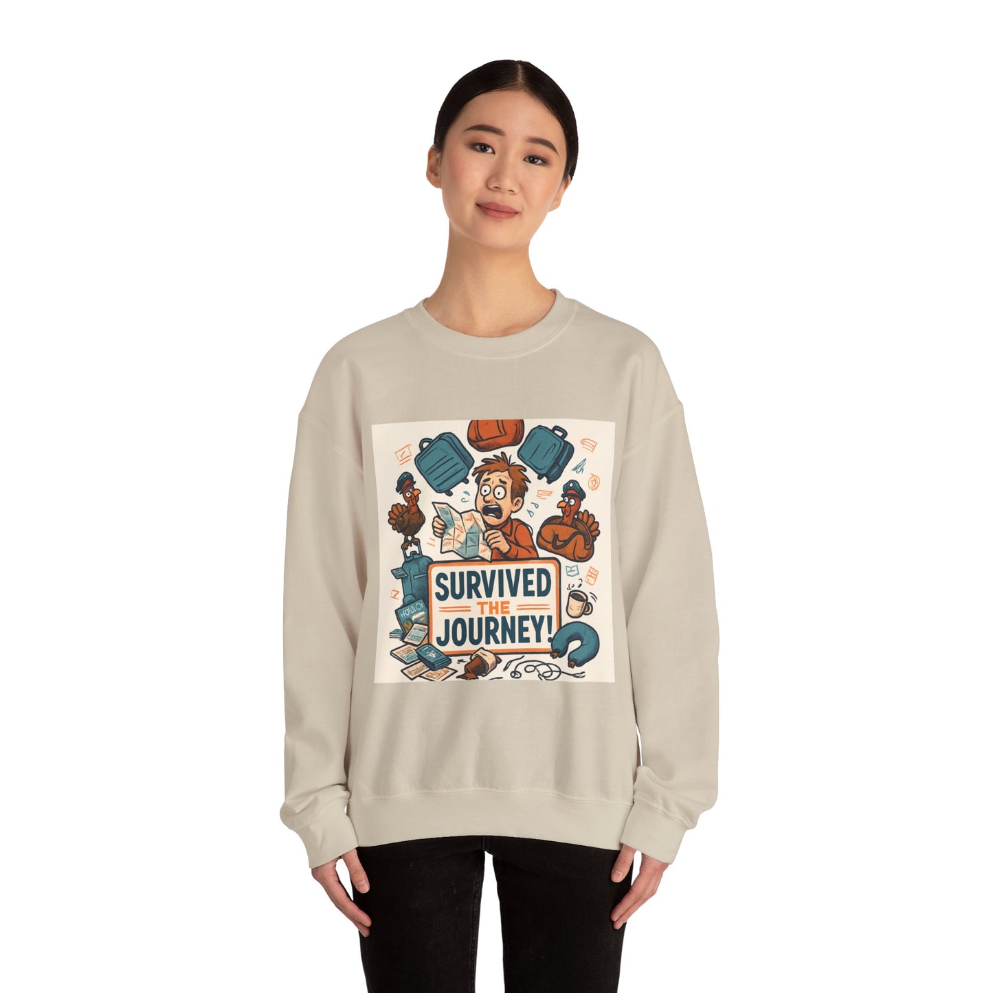 Crewneck Sweatshirt — "Survived the Journey" Travel Adventure Graphic