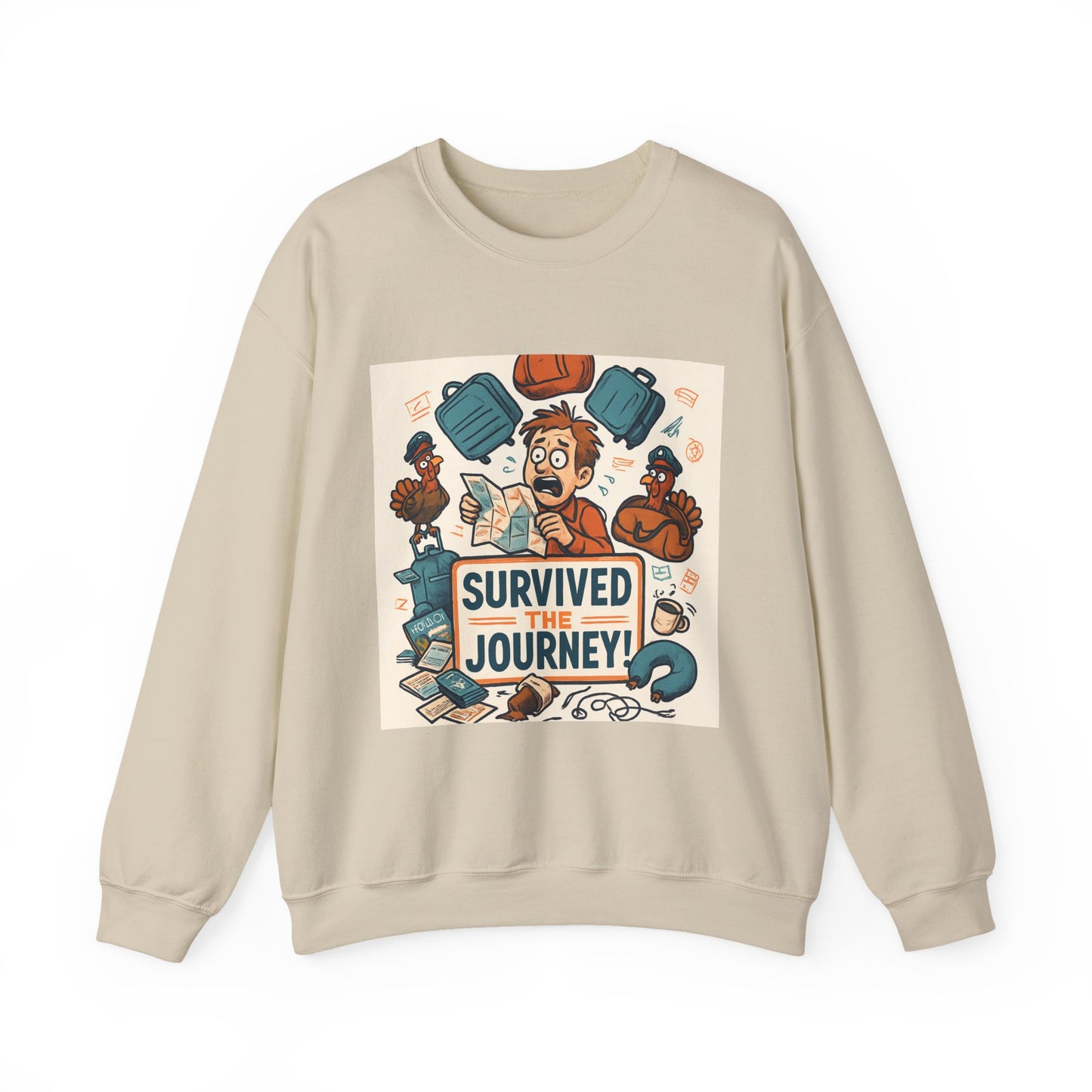 Crewneck Sweatshirt — "Survived the Journey" Travel Adventure Graphic