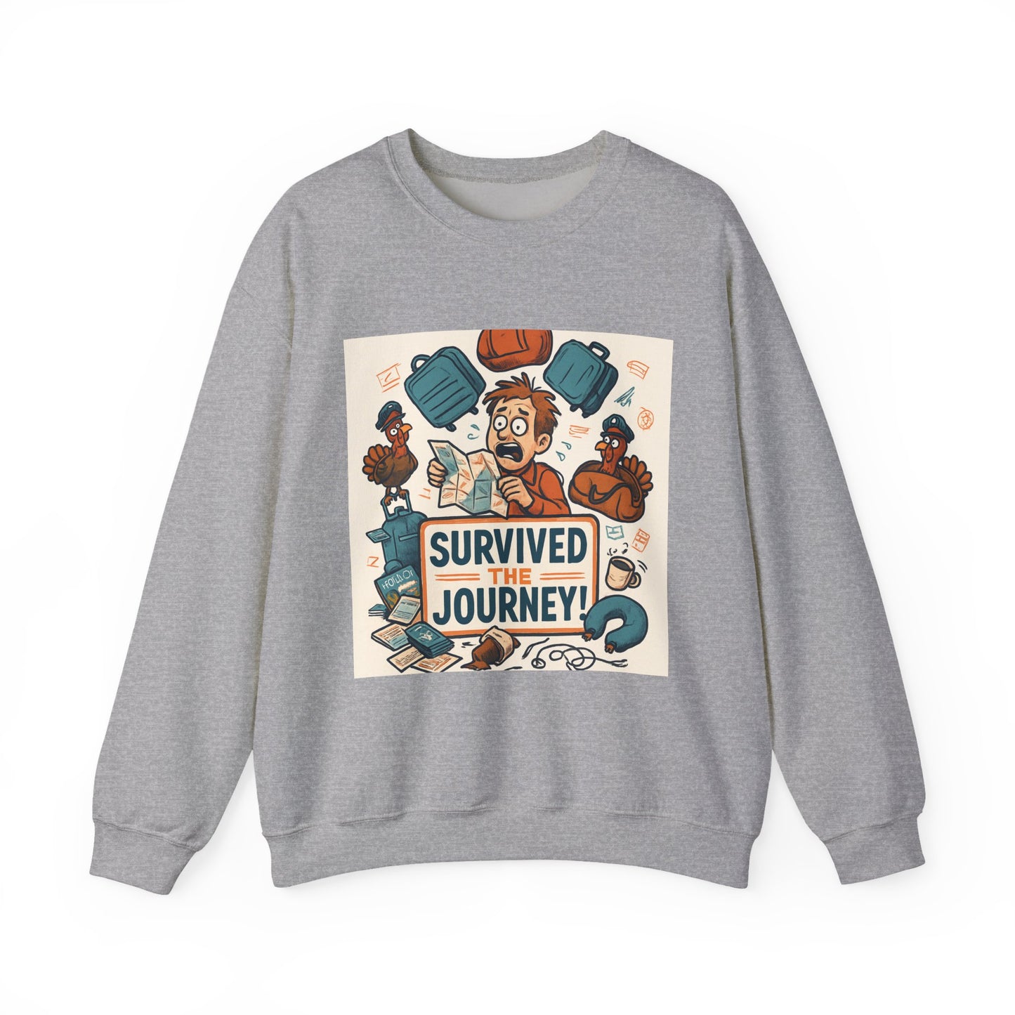 Crewneck Sweatshirt — "Survived the Journey" Travel Adventure Graphic