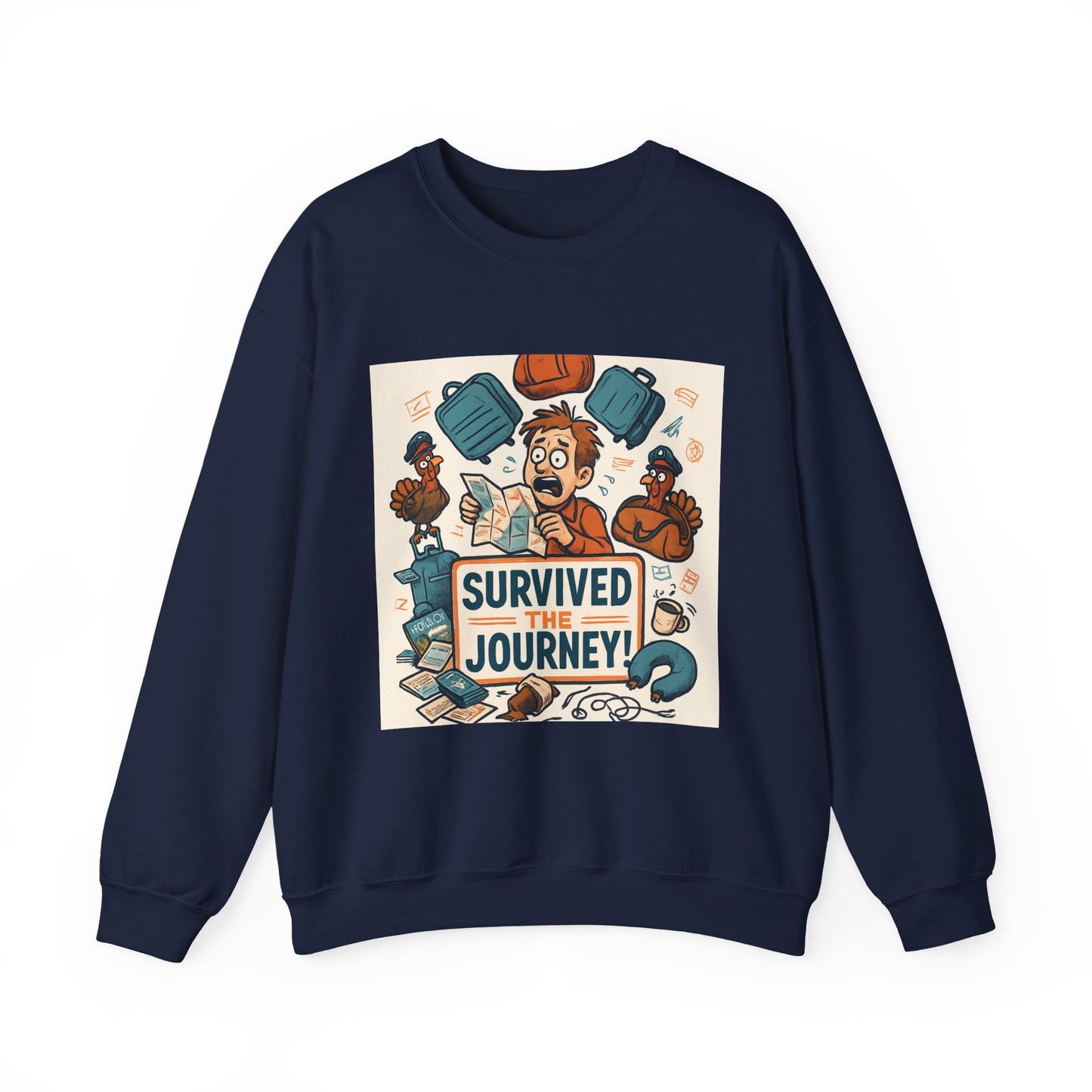 Crewneck Sweatshirt — "Survived the Journey" Travel Adventure Graphic