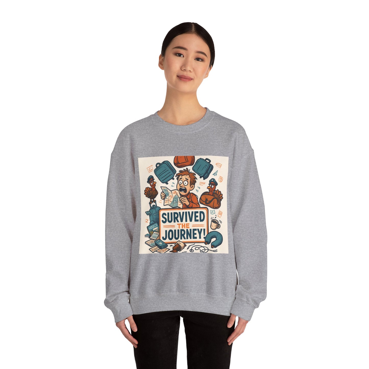Crewneck Sweatshirt — "Survived the Journey" Travel Adventure Graphic