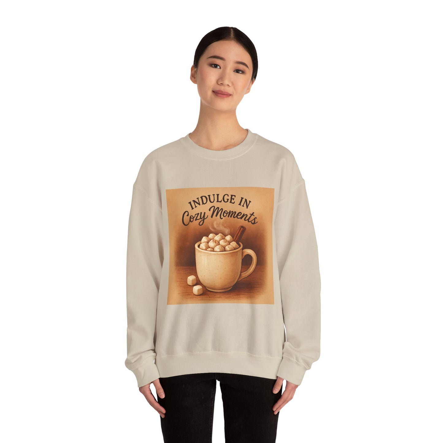 Cozy Moments Sweatshirt — "Indulge in Cozy Moments" Hot Cocoa Crewneck