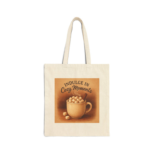 Tote Bag — "Indulge in Cozy Moments" Hot Cocoa Canvas Tote