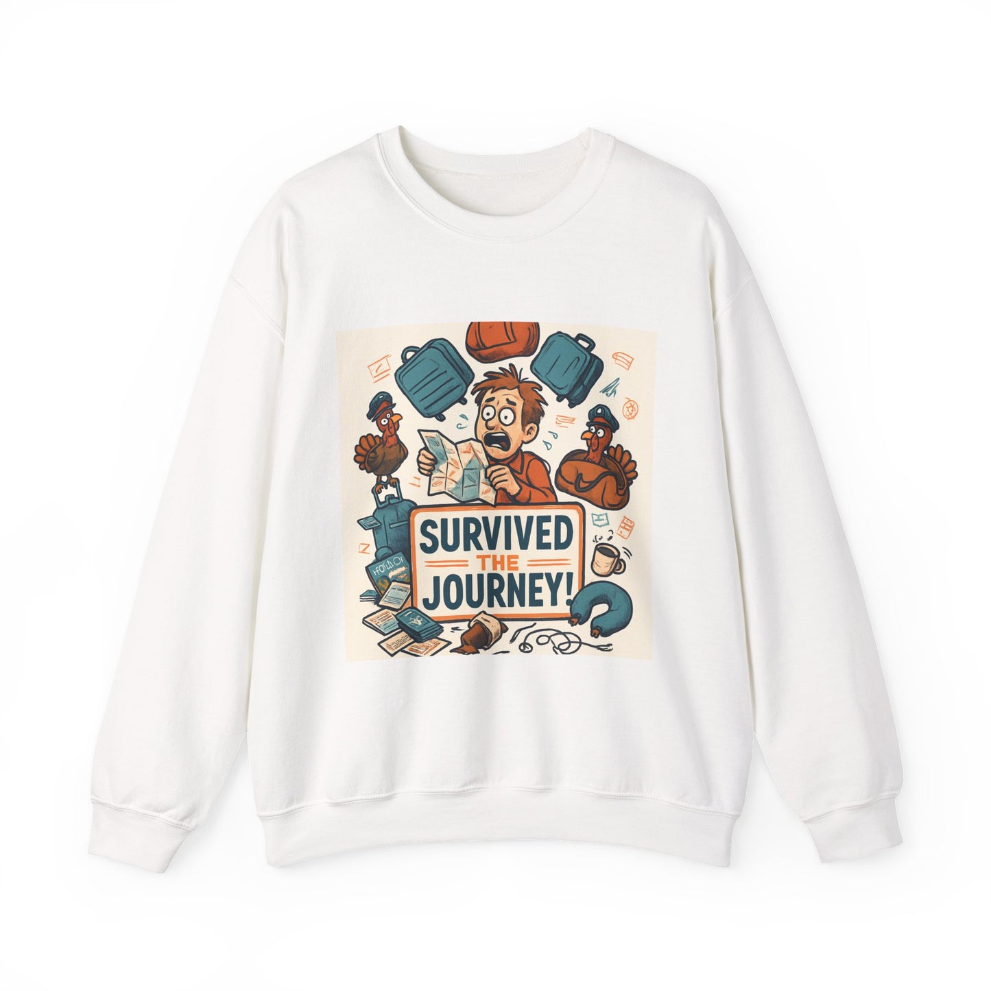 Crewneck Sweatshirt — "Survived the Journey" Travel Adventure Graphic