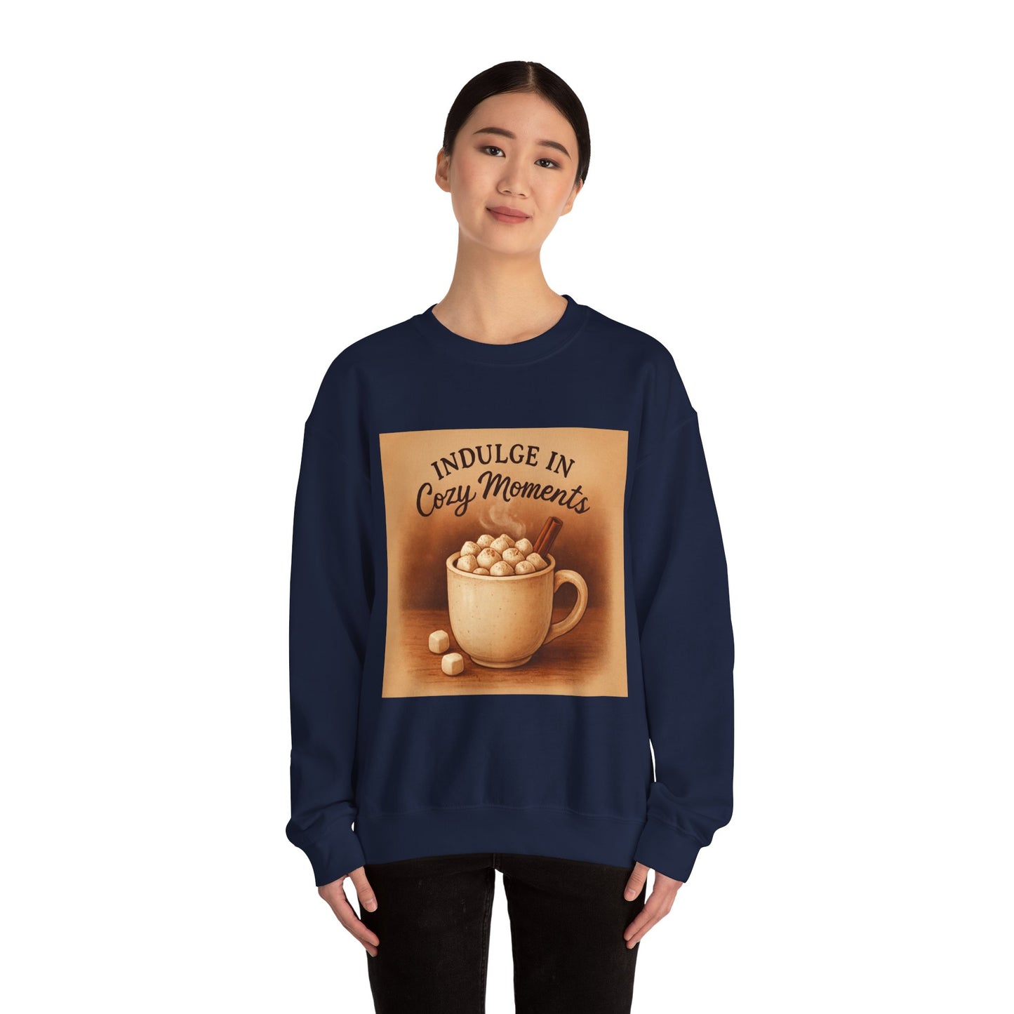 Cozy Moments Sweatshirt — "Indulge in Cozy Moments" Hot Cocoa Crewneck