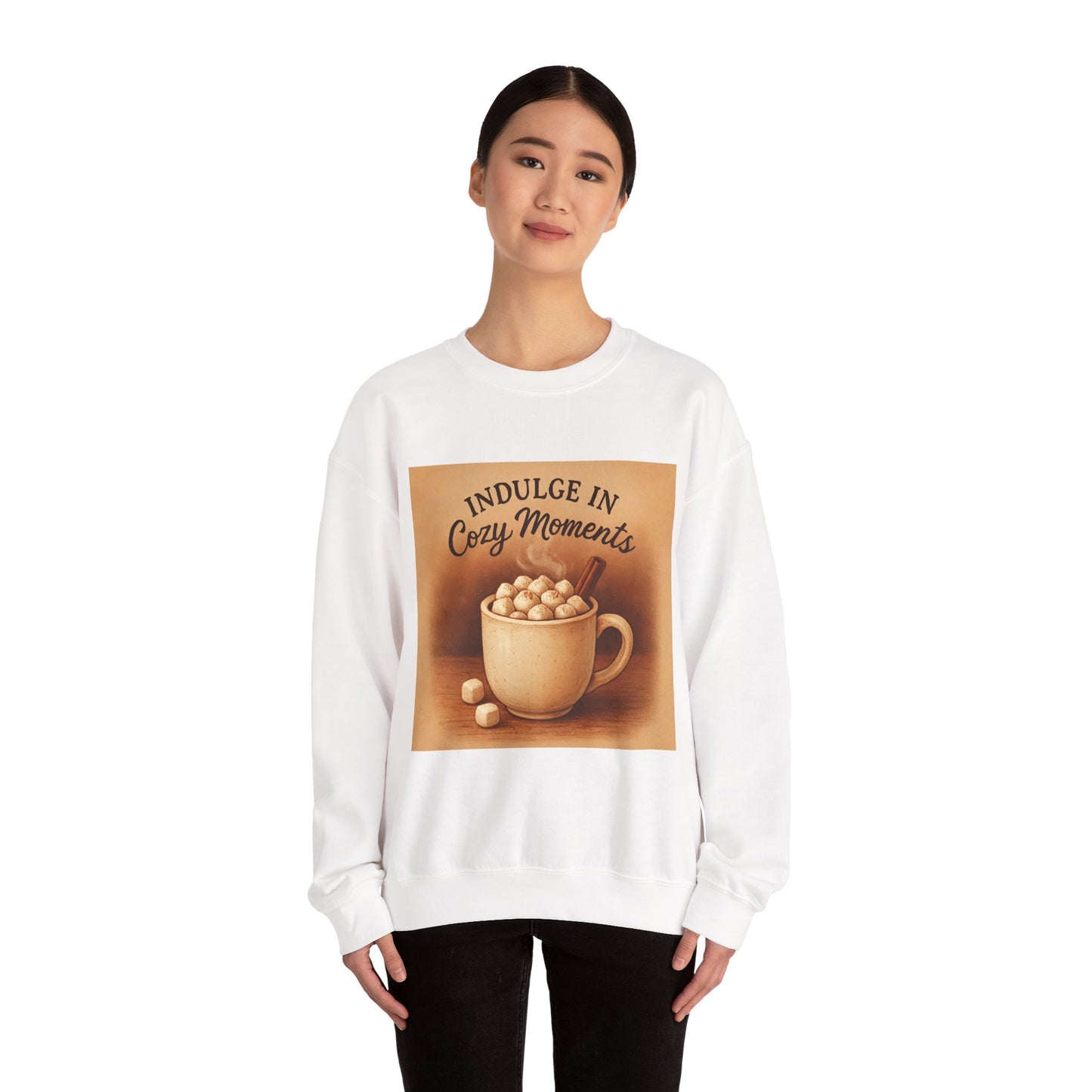 Cozy Moments Sweatshirt — "Indulge in Cozy Moments" Hot Cocoa Crewneck