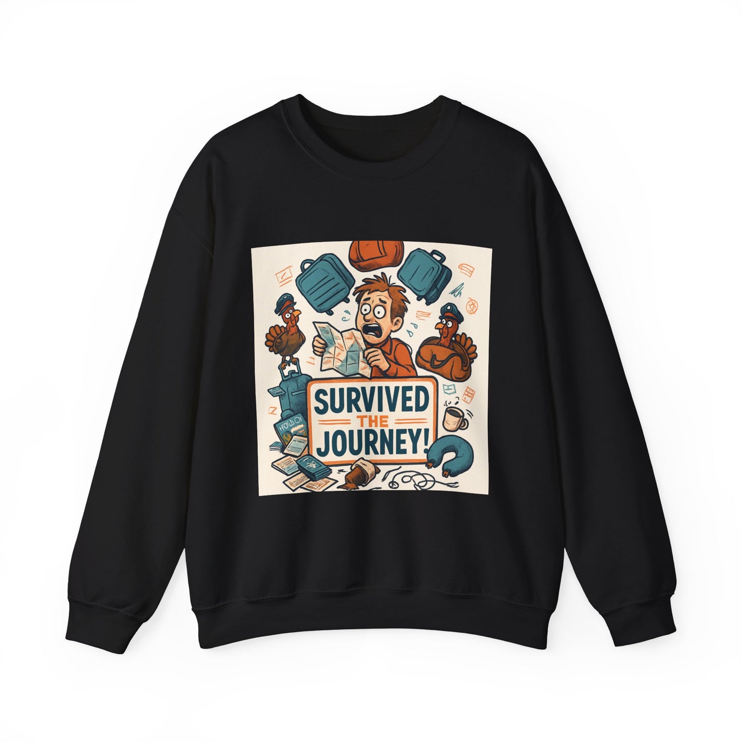 Crewneck Sweatshirt — "Survived the Journey" Travel Adventure Graphic