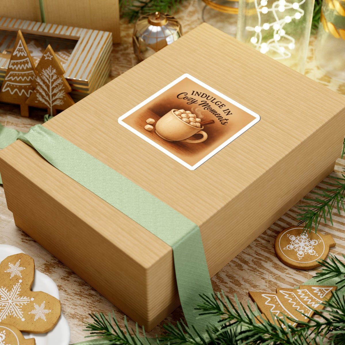 Cozy Moments Hot Cocoa Sticker — 'Indulge in Cozy Moments' Kiss-Cut Decal