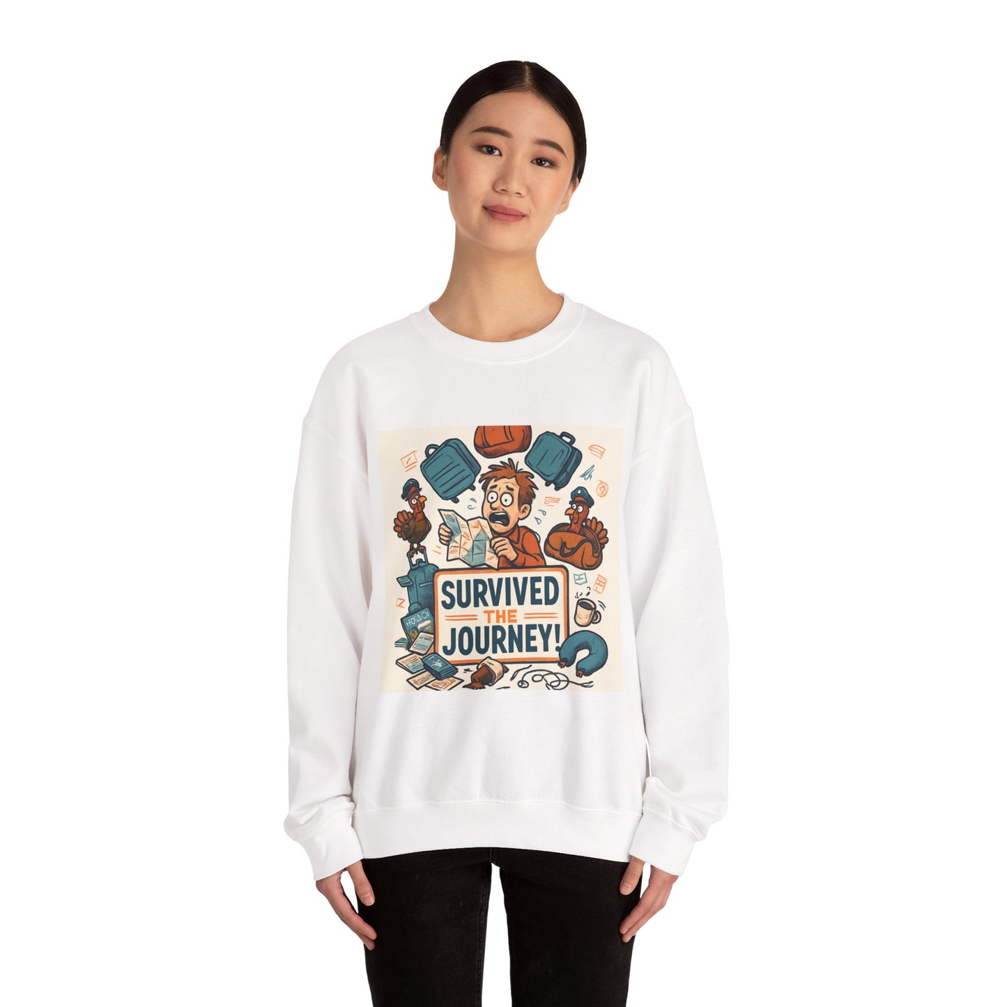 Crewneck Sweatshirt — "Survived the Journey" Travel Adventure Graphic
