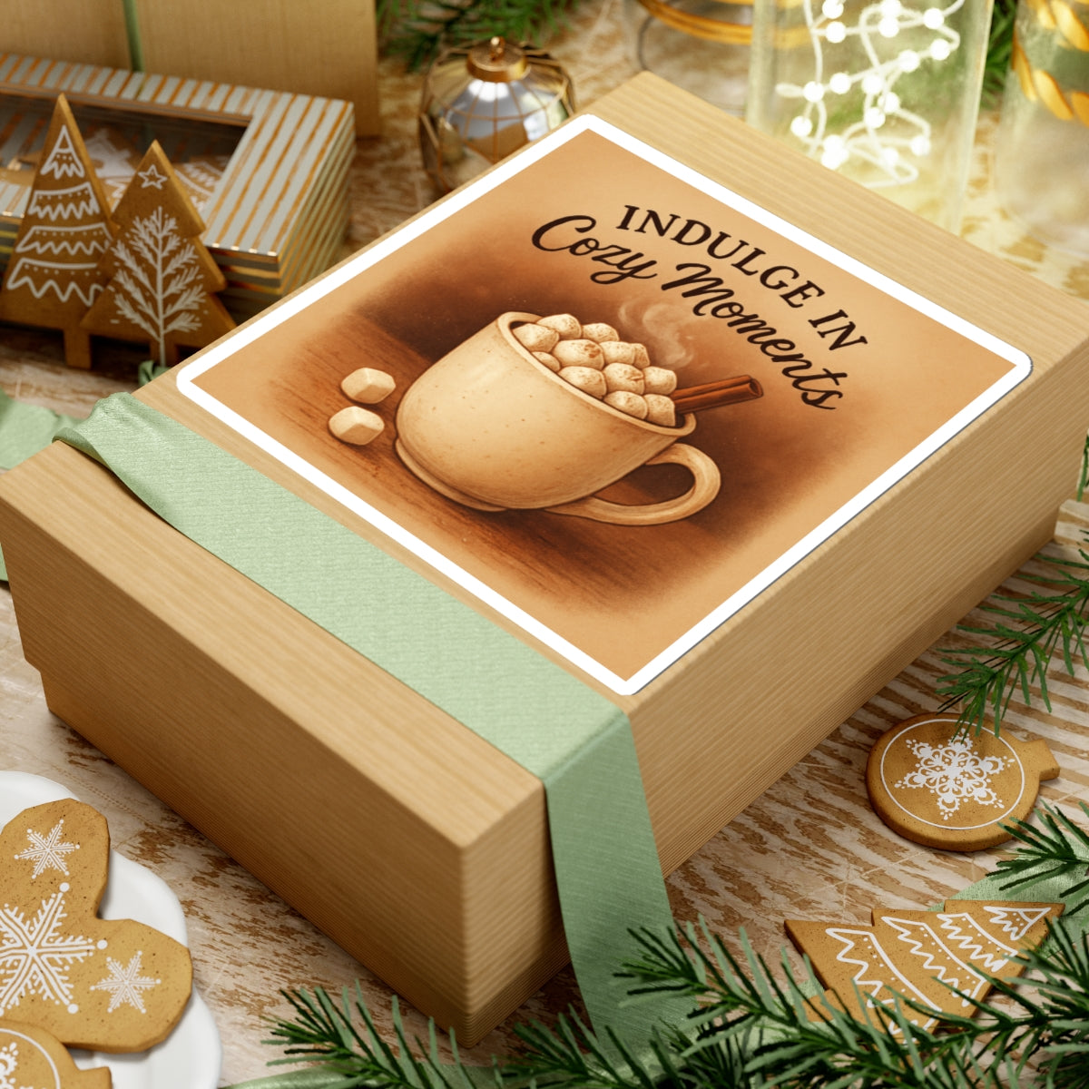 Cozy Moments Hot Cocoa Sticker — 'Indulge in Cozy Moments' Kiss-Cut Decal